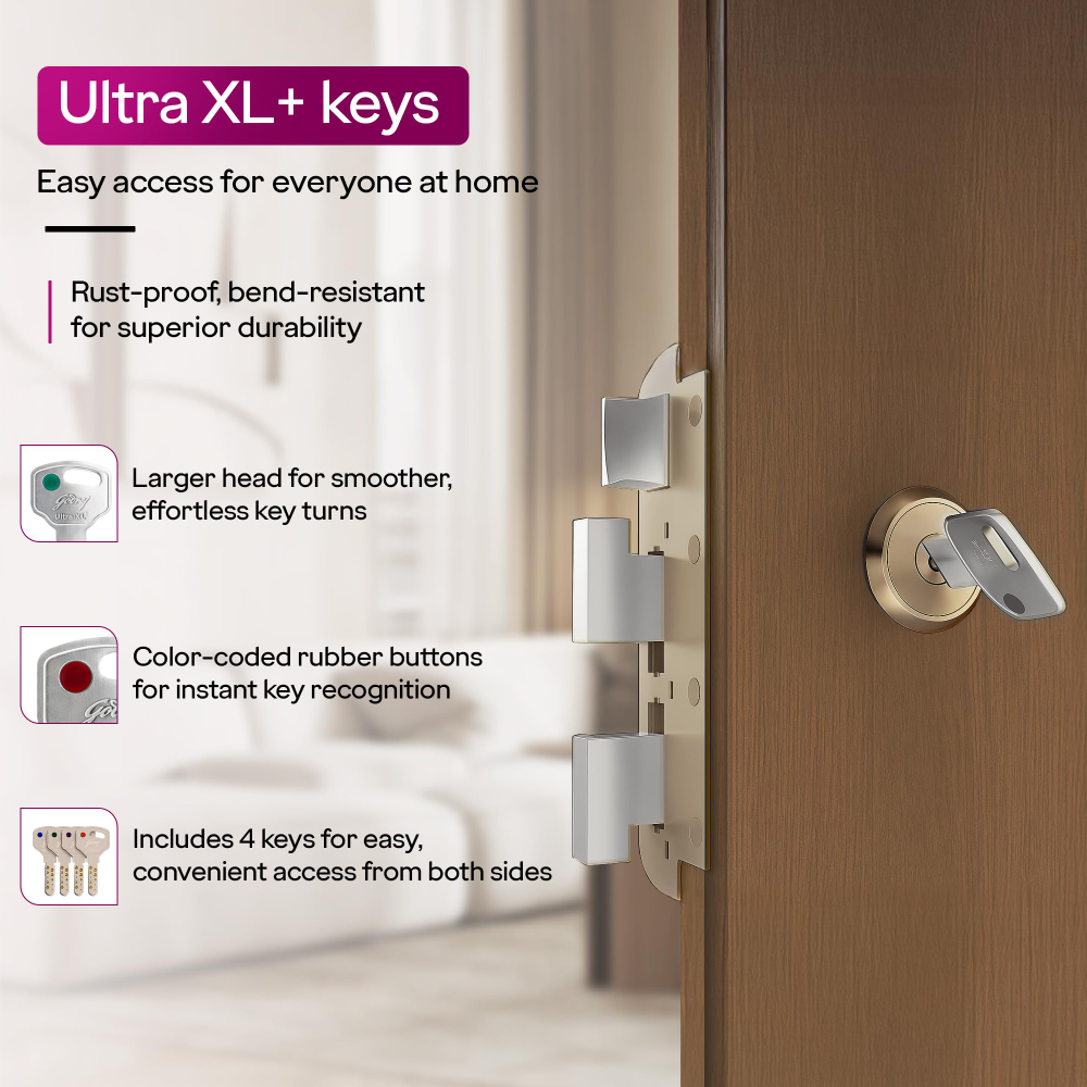Godrej Locks I Rim Lock I Twin Bolt Compact 1Ck Latch Bolt I for Inside Opening Wooden Doors I Left or Right Handed Doors I 3 Keys I 1-Year Warranty I Textured Black Finish